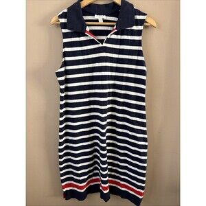 Charter Club Women’s Navy Striped Sleeveless Collared Dress Size Large